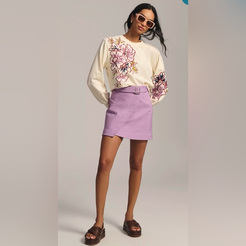 Anthropologie Cream Sweatshirt with Purple Floral Accents
